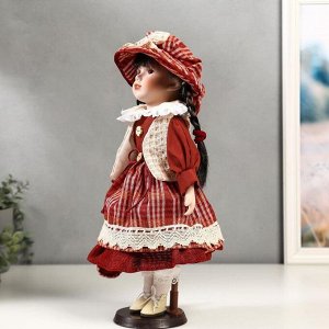 Кукла коллекционная керамика "Иришка в красном платье в клетку" 40 см