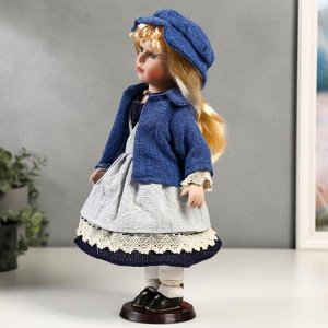 Кукла коллекционная керамика "Мариша в сарафане и синей кофточке" 40 см