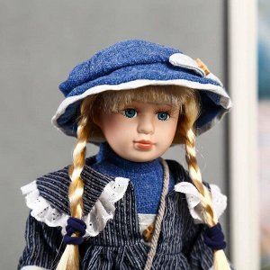 Кукла коллекционная керамика "Танечка в синем платье с передником" 40 см
