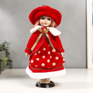 Кукла коллекционная керамика "Рита в красном платье в горох" 30 см