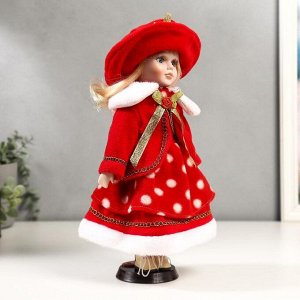 Кукла коллекционная керамика "Рита в красном платье в горох" 30 см