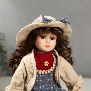 Кукла коллекционная керамика "Кристина в синем платье и бежевой курточке" 30 см
