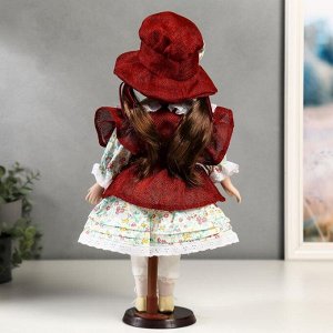 Кукла коллекционная керамика "Вероника в цветочном платье и красном пальто" 40 см
