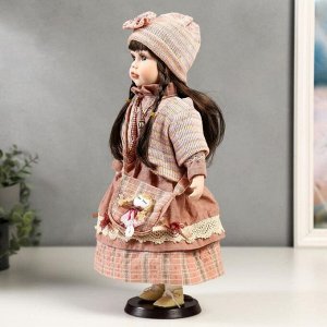 Кукла коллекционная керамика "Кристина в розовом платье и полосатом джемпере" 40 см