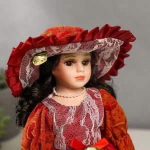 Кукла коллекционная керамика "Леди Мирослава в кирпичном платье с кружевом" 30 см