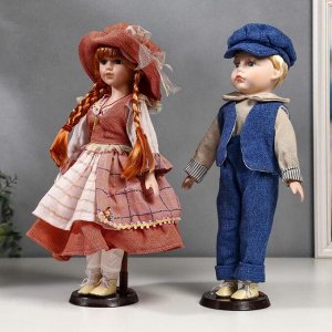 Кукла коллекционная парочка набор 2 шт "Катя и Слава в коралловых нарядах" 40 см