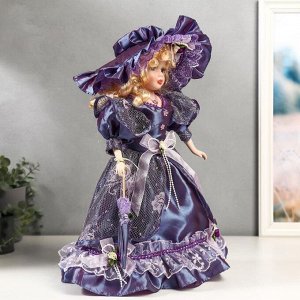 Кукла коллекционная керамика "Леди Анабель в фиолетовом платье с кружевом" 40 см