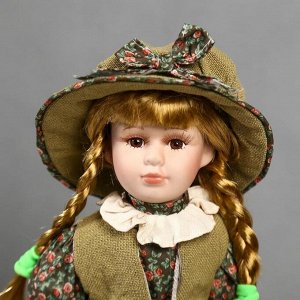 Кукла коллекционная керамика "Маша в зелёном платье в цветочек" 40 см