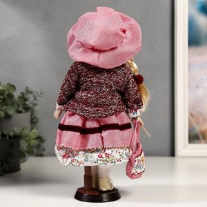 Кукла коллекционная керамика "Алёна в розовом платье и бордовом джемпере" 30 см