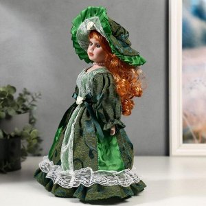 Кукла коллекционная керамика "Леди Аделина в изумрудном платье с кружевом" 30 см