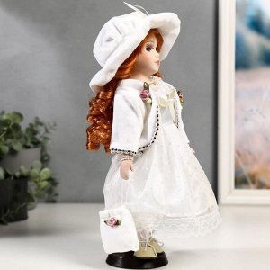 Кукла коллекционная керамика "Зоя в белом платье в горошек" 30 см