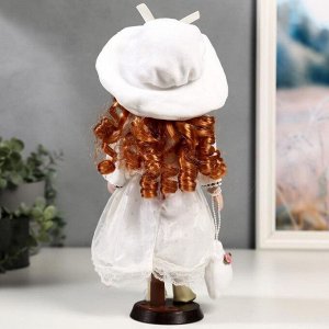 Кукла коллекционная керамика "Зоя в белом платье в горошек" 30 см