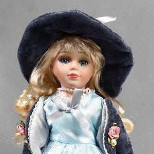 Кукла коллекционная керамика "Ирина в голубом платье и сером пиджаке" 30 см