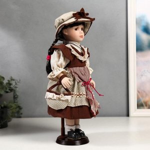 Кукла коллекционная керамика "Рита в бордовом платье с передником" 40 см