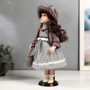 Кукла коллекционная керамика "Тая в полосатом платье и пиджаке в клетку" 40 см