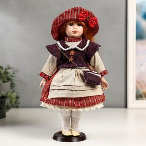 Кукла коллекционная керамика "Ульяна в полосатом платье с передником" 40 см