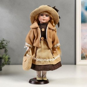 Кукла коллекционная керамика "Полина в бежевом платье и курточке" 40 см