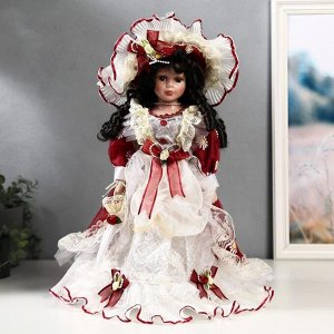 Кукла коллекционная керамика &quot;Леди Констанция в винном платье с оборками&quot; 40 см