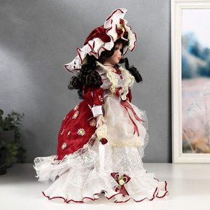 Кукла коллекционная керамика "Леди Констанция в винном платье с оборками" 40 см