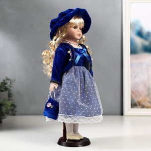 Кукла коллекционная керамика "Женя в синем платье и бархатном пиджаке" 40 см