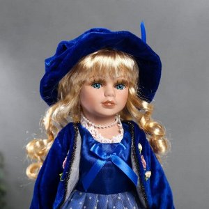 Кукла коллекционная керамика "Женя в синем платье и бархатном пиджаке" 40 см