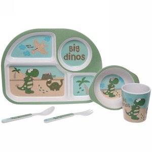 Набор детской посуды из бамбука 5 предметов "Забавные динозаврики"
