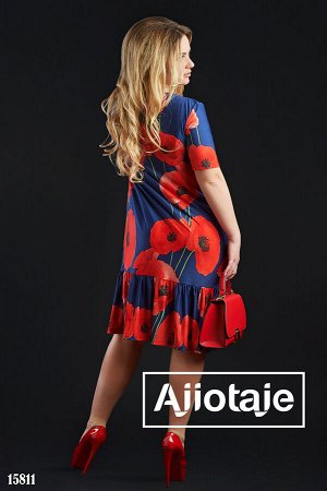 Ajiotaje Платье синего цвета с красными маками