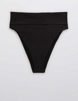 Aerie Ribbed Shine High Cut Cheeky Bikini Bottom