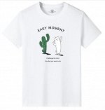 Мужская футболка, принт &quot;Кот и кактус&quot;, надпись &quot;Easy moment&quot;, цвет белый