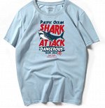 Мужская футболка, принт &quot;Акула&quot;, надпись &quot;Shark attack&quot;, цвет голубой