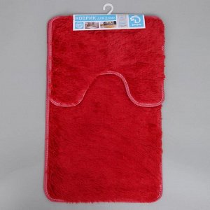 Набор ковриков для ванны и туалета Доляна «Мягкий», 2 шт: 40?50, 50?80 см, цвет бордовый