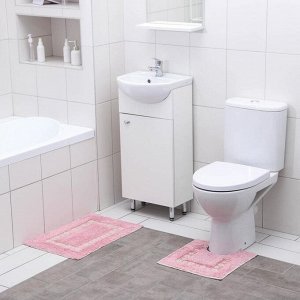 Набор ковриков для ванны и туалета Доляна «Цветы», 2 шт: 40?40, 40?60 см, 900 г/м2, 100% хлопок, цвет розовый