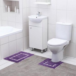 Набор ковриков для ванны и туалета Доляна «Цветы», 2 шт: 40?40, 40?60 см, 900 г/м2, 100% хлопок, цвет фиолетовый