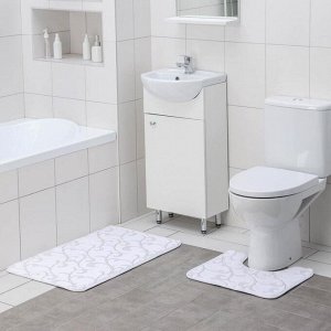 Набор ковриков для ванны и туалета Доляна «Вензель», 2 шт: 40?50, 50?80 см, цвет молочный
