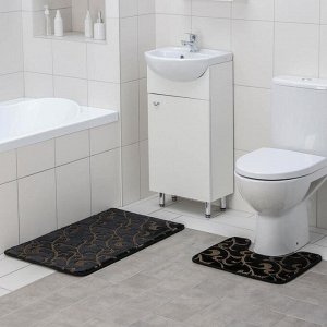 Набор ковриков для ванны и туалета Доляна «Вензель», 2 шт: 40x50, 50x80 см, цвет чёрный