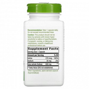 Ламинария Nature's Way, Ламинария, 600 мг, 180 вегетарианских капсул. Ламинария (Ascophyllum nodosum) - это питательные водоросли с гарантированным содержанием йода. Противопоказания: гипертериоз, выс