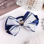 Резинка для волос бант &quot;Школьница&quot; текстура, 9,5 см, бело-синий 3522168