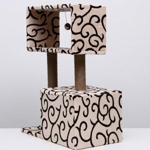 Домик-когтеточка "Куб" с мезонином и игрушкой, 60 X 35 X 85 см  микс цветов
