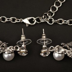 Набор 2 предмета: серьги, колье "Кучерявый жемчуг" бусинки каплевидные, цвет белый в серебре