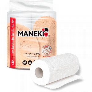 Полотенца бумажные рулонные"Maneki" KABI, 2 слоя, 60 л., белые, 4 рулона/упаковка
