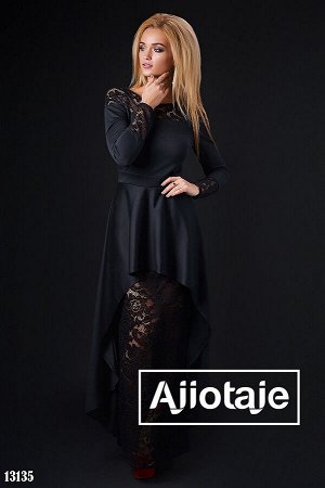 Ajiotaje Платье в пол черного цвета с гипюром
