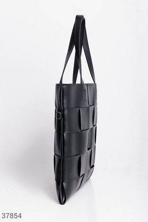Черная сумка-шопер с плетением