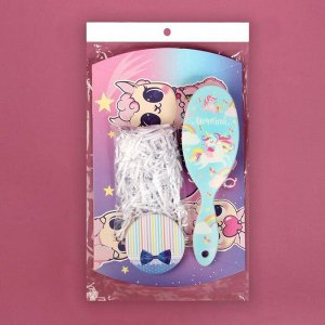 Подарочный набор «Ла-ла-лама», 3 предмета: открытка, зеркало, массажная расчёска, цвет разноцветный