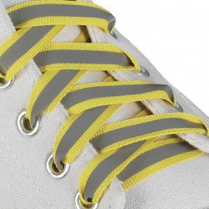 Шнурки для обуви, плоские, со светоотражающей полосой, 10 мм, 70 см, пара, цвет жёлтый 1859399