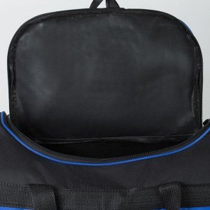 Сумка спортивная, 3 отдела на молниях, наружный карман, длинный ремень, цвет чёрный/синий
