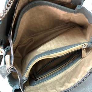 См. описание. Стильная женская сумочка Mach Max из натуральной мелкозернистой кожи дымчато-голубого цвета.