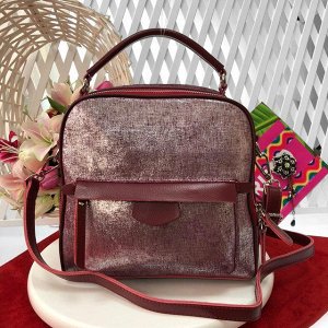 Роскошная сумка La_Cuture из натуральной кожи с лазерной обработкой серебристо-вишнёвого цвета.