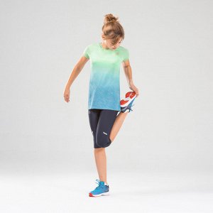 Футболка для бега и легкой атлетики для девочек AT 500 зелено-голубая KALENJI