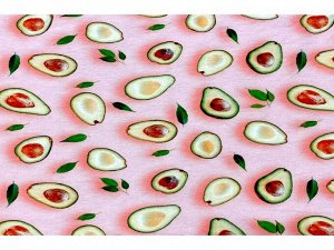 Кулирная гладь набивная с лайкрой рулон авокадо на розовом (диджитал)