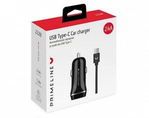 АЗУ 2USB 2.4A+ кабель Type-C 1.2м, черный, Prime Line